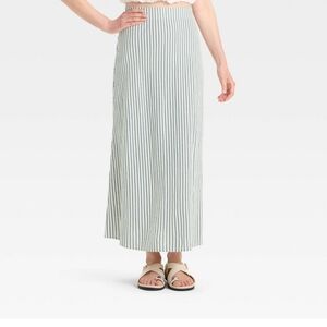 Women's Linen Blend Maxi Skirt - A New Day Navy Striped